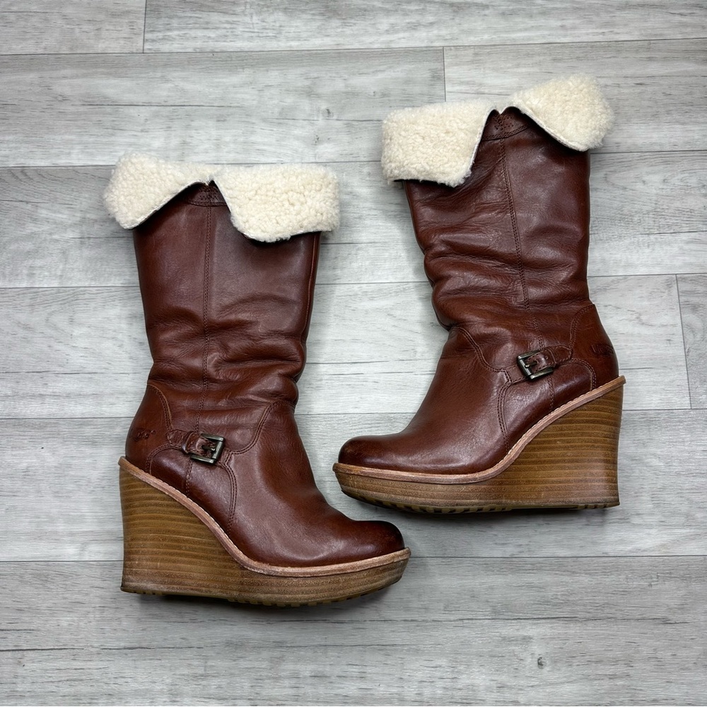 Vintage UGG brown leather wedge boots